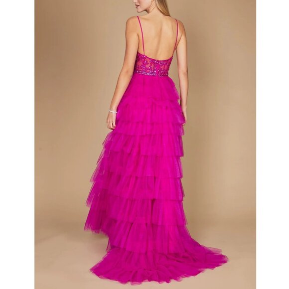 Fuchsia Sequin Corset Tulle Prom Formal Evening Dress 0 - Picture 3 of 6